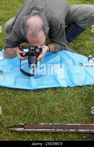 Fotografieren von Torf Probe, Klimawandel, Forschung, Neiker-Tecnalia, Unit of Environment, Belate, Navarra, Spanien Stockfoto