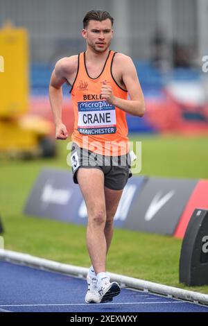 Kran auf dem 10000 m langen Weg während der Microplus UK Leichtathletics Championships Tag 2 in der Manchester Regional Arena, Manchester, Großbritannien, 30. Juni 2024 (Foto: Craig Thomas/News Images) in Manchester, Großbritannien am 30.06.2024. (Foto: Craig Thomas/News Images/SIPA USA) Stockfoto