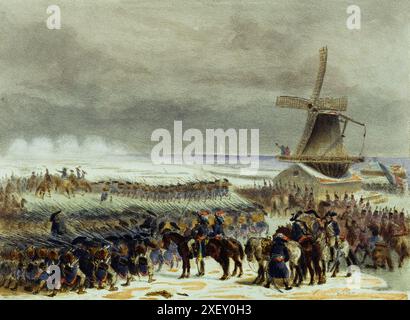 Vintage-Farbzeichnung der französischen Revolutionskriege. Eroberung Hollands, 1794. 1835, von Denis Auguste Marie Raffet (1804-1860) Stockfoto