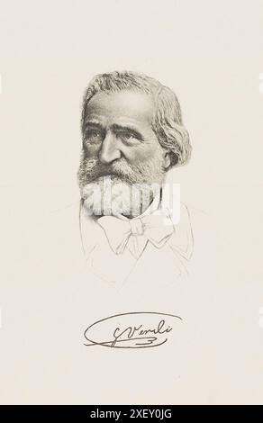 Porträt von Giuseppe Verdi. Giuseppe Fortunino Francesco Verdi (1813–1901) ist ein herausragender italienischer Komponist, dessen Werk eine der größten Errungenschaften der Opernkunst und der Höhepunkt der Entwicklung der italienischen Oper des 19. Jahrhunderts ist. Stockfoto