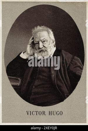 Porträt von Victor Hugo. Victor Marie Hugo (1802–1885) war ein französischer Dichter, Schriftsteller und Dramatiker der romantischen Bewegung. Hugo gilt als einer der größten und bekanntesten französischen Schriftsteller. Außerhalb Frankreichs sind seine berühmtesten Werke die Romane Les Misérables (1862) und der Glöckner von Notre-Dame (1831). Stockfoto