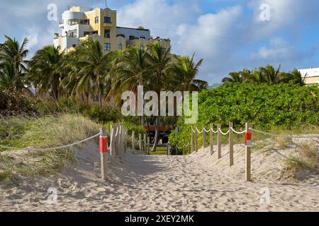 Miami, Florida, USA - 5. Dezember 2023: Sandiger Pfad zum Miami South Beach Stockfoto