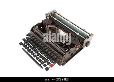 Vintage-Schreibmaschine isoliert auf weißem Hintergrund mit Beschneidungspfad Stockfoto