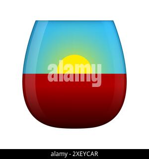 Rotwein und Sonne in einem stiellosen Weinglas. Kein Stängelweinglas. Abstrakter Vektor-Clipart. Abbildung оn leerer weißer Hintergrund. Stock Vektor