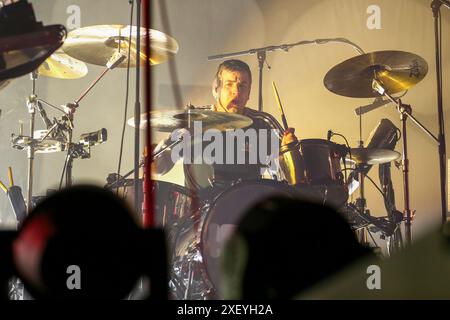 Jon Beavis von IDLES tritt beim Flowers Festival 2024 am 29. Juni 2024 in Collegno (TO), Italien auf. Stockfoto