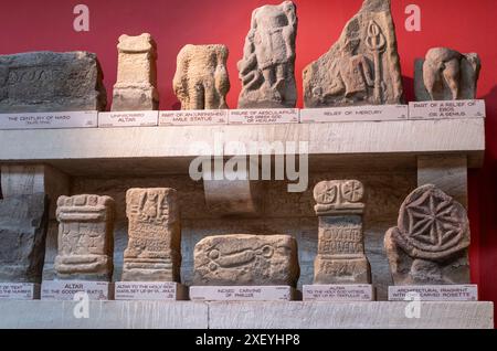 Artefakte im Museum im römischen Fort Chesters (Cilurnum). Chollerford, Hexham, Northumberland, England. Stockfoto