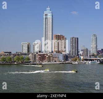 Geschäftige Aktivität auf der Neuen Maas im Zentrum von Rotterdam, Niederlande. Stockfoto