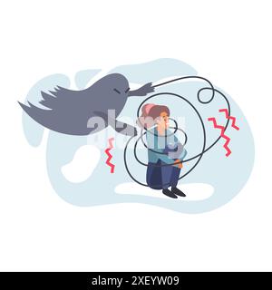 Frustrierte Frau mit nervösen Problemen, die Angst, Depression und Angstvektorillustration empfinden Stock Vektor