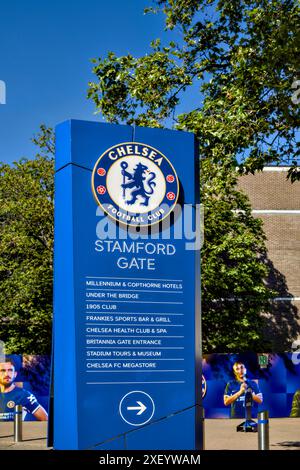 Stamford Bridge Heimstadion des Chelsea Football Club, Fulham, Borough of Hammersmith & Fulham, London, England, Großbritannien Stockfoto