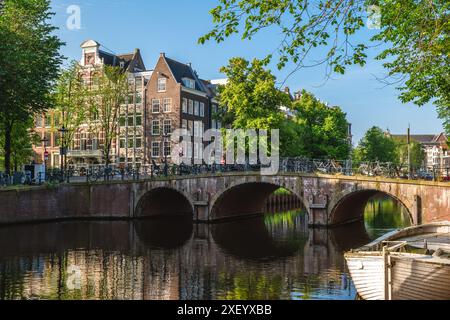 Landschaft von Leidsegracht, einem Kanal in Amsterdam, Niederländisch, Niederlande Stockfoto