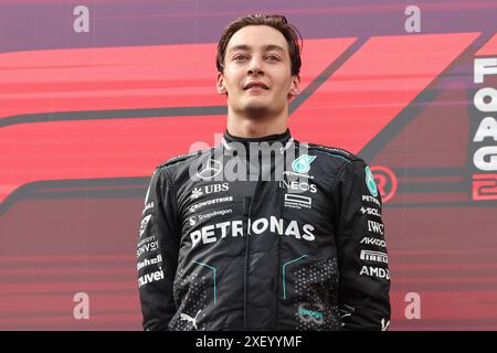 Spielberg, Österreich. Juni 30 2024. Formel 1 Quatar Airlines großer Preis von Österreich am Red Bull Ring, Österreich. Im Bild: George Russell (GBR) vom Mercedes-AMG PETRONAS F1 Team auf dem Podium © Piotr Zajac/Alamy Live News Stockfoto