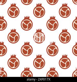 Nahtloses Muster mit Granatapfelscheibe mit Samen. Konzept von gesundem Lebensmittel und Produkt. Hintergrund der Sommerfrucht. Vektorabwicklungsdarstellung Stock Vektor