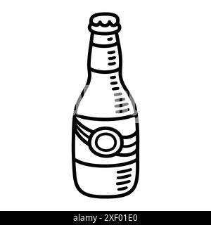 Symbol für handgezeichnete Bierflasche. Einfache Comic-Stil schwarz-weiß Bier Kritzelei, Cartoon Vektor Illustration. Stock Vektor