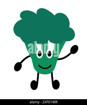 Freundlicher Brokkoli. Schlichter Gemüsestil. Vegan roh. Vegetarische Speisen. Landwirtschaftliches Erzeugnis. Illustration der Vektorabwicklung. Stock Vektor