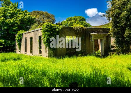 Ruine von Tyneham Rectory, erbaut 1876 im verlassenen Tyneham Village, Dorset, England. Stockfoto