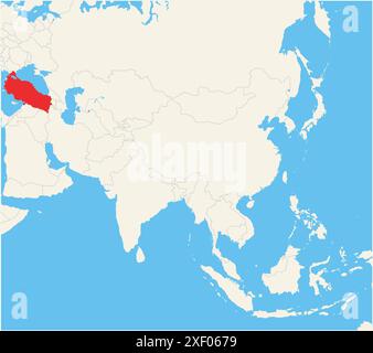 Locator-Karte mit dem Standort des Landes Türkei in Asien. Das Land wird durch ein rotes Polygon hervorgehoben. Kleine Länder sind ebenfalls mit einem gekennzeichnet Stock Vektor