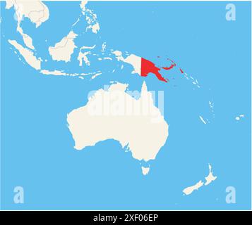 Locator-Karte, die den Standort des Landes Papua-Neuguinea in Australien zeigt. Das Land wird durch ein rotes Polygon hervorgehoben. Auch kleine Länder sind es Stock Vektor