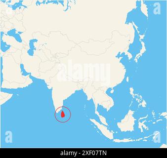 Locator-Karte, die den Standort des Landes Sri Lanka in Asien zeigt. Das Land wird durch ein rotes Polygon hervorgehoben. Kleine Länder sind ebenfalls mit gekennzeichnet Stock Vektor