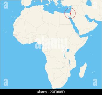 Locator-Karte, die den Standort des Landes Israel in Afrika zeigt. Das Land wird durch ein rotes Polygon hervorgehoben. Kleine Länder sind ebenfalls mit gekennzeichnet Stock Vektor