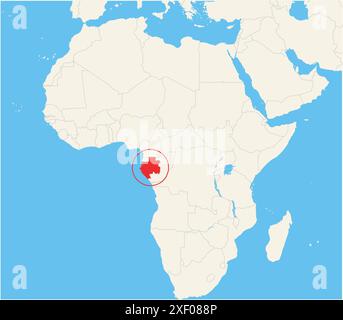 Locator-Karte, die den Standort des Landes Gabun in Afrika zeigt. Das Land wird durch ein rotes Polygon hervorgehoben. Kleine Länder sind ebenfalls mit einem gekennzeichnet Stock Vektor