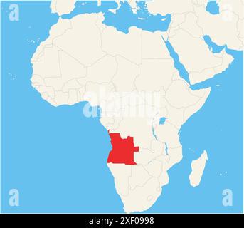 Locator-Karte, die den Standort des Landes Angola in Afrika zeigt. Das Land wird durch ein rotes Polygon hervorgehoben. Kleine Länder sind ebenfalls mit gekennzeichnet Stock Vektor