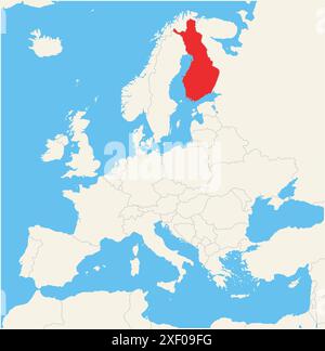 Locator-Karte, die den Standort des Landes Finnland in Europa zeigt. Das Land wird durch ein rotes Polygon hervorgehoben. Kleine Länder sind ebenfalls mit gekennzeichnet Stock Vektor