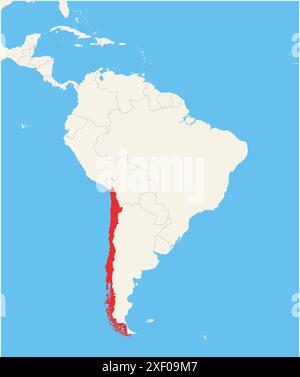 Locator-Karte mit dem Standort des Landes Chile in Südamerika. Das Land wird durch ein rotes Polygon hervorgehoben. Kleine Länder sind ebenfalls gekennzeichnet Stock Vektor