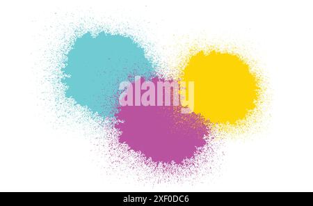 Bunte Tintenspritzer in Cyan, Magenta und Gelb schaffen ein abstraktes Design Stock Vektor