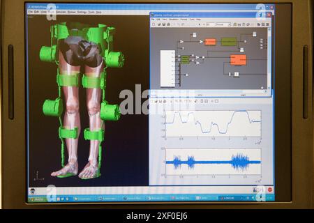 Biomechanik: Forscher entwickeln Exoskelett für Menschen mit Muskelschwäche in den unteren Gliedmaßen. Fatronik Foundation, Researc Stockfoto