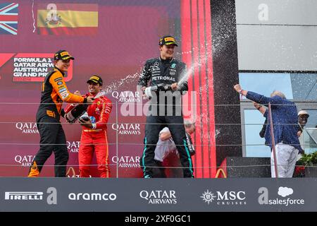 Podium des Formel-1-Rennens Qatar Airways Grand Prix 2024 von Österreich, RedBull Ring, Spielberg, Österreich 30. Juni 2024 Stockfoto