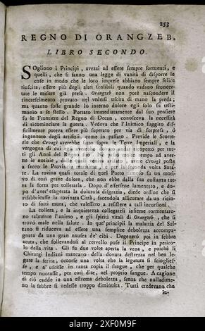 "Mappamondo Istorico". Band VIII. Mogulreich. Die Herrschaft von Aurangzeb (Muhi al-DIN Muhammad) (1618-1707). Regierte als Alamgir I. von 1658 bis 1707. Buchen Sie Zwei. Von Pater Antonio Foresti (1625–1692), von der Gesellschaft Jesu. Venedig, 1733. Autor: Antonio Foresti (1625-1692). Italienischer Jesuit und Historiker. Stockfoto