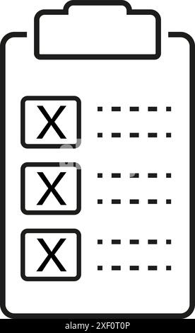 Symbolgruppe der Zwischenablage. Checkliste auf dem Clipboard-Symbol mit Häkchen, Checkliste, Dokument, Ausrüstung, Bleistift. Kontursymbole in der Zwischenablage. Symbol für Checkliste Stock Vektor
