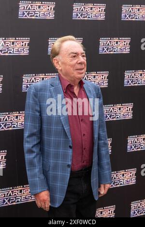 London, 30. Juni 2024, Sir Andrew Lloyd Webber posiert für die Starlight Express Opening Night, Troubadour Wembley Park Theatre, Lou Morris Photography/Alamy Live News Stockfoto