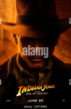 Indiana Jones and the Dial of Destiny (2023) unter der Regie von James Mangold mit Harrison Ford als Archäologe Indiana Jones, der gegen die Zeit antritt, um ein legendäres Artefakt zu finden, das den Lauf der Geschichte verändern kann. US Advance Poster ***NUR FÜR REDAKTIONELLE ZWECKE***. Quelle: BFA / Walt Disney Studios Stockfoto