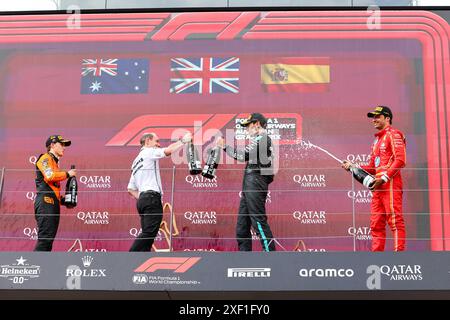 Podium des Formel-1-Rennens Qatar Airways Grand Prix 2024 von Österreich, RedBull Ring, Spielberg, Österreich 30. Juni 2024 (Foto: Alessio de Marco/SIPA USA) Stockfoto