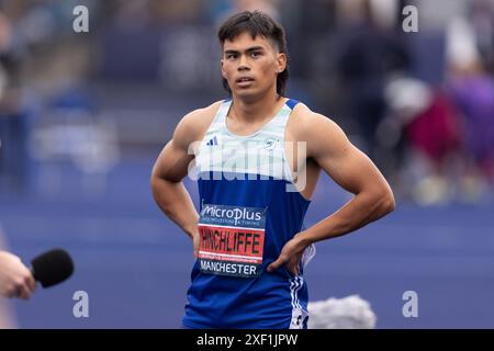 Manchester, England am Samstag, 29. Juni 2024. Louis Hinchliffe während der Microplus UK Leichtathletics Championships in der Manchester Regional Arena, Manchester, England am Samstag, den 29. Juni 2024. (Foto: Pat Scaasi | MI News) Credit: MI News & Sport /Alamy Live News Stockfoto