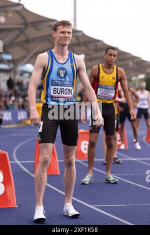 Manchester, England am Samstag, 29. Juni 2024. Max Burgin vor dem 800-m-Finale während der Microplus UK Athletics Championships in der Manchester Regional Arena, Manchester, England am Sonntag, den 30. Juni 2024. (Foto: Pat Scaasi | MI News) Credit: MI News & Sport /Alamy Live News Credit: MI News & Sport /Alamy Live News Stockfoto