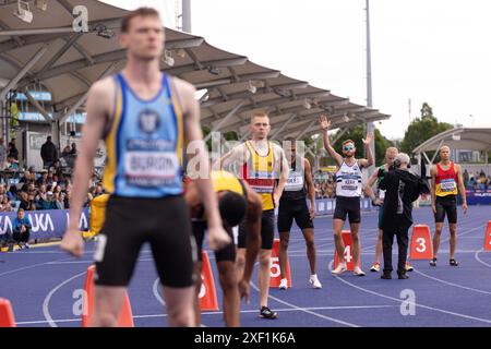 Manchester, England am Samstag, 29. Juni 2024. Josh Kerr vor dem 800-m-Finale während der Microplus UK Athletics Championships in der Manchester Regional Arena, Manchester, England am Sonntag, den 30. Juni 2024. (Foto: Pat Scaasi | MI News) Credit: MI News & Sport /Alamy Live News Credit: MI News & Sport /Alamy Live News Stockfoto