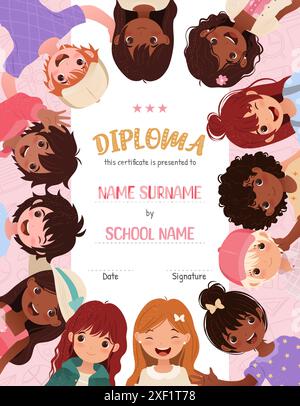 Diplom-Zertifikat für Schulkinder, Vorschulkinder Stock Vektor