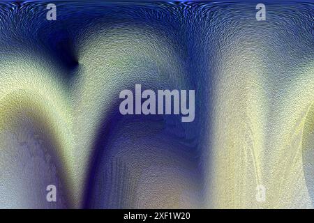 Abstraktes Bild mit gewellten blauen und gelben Texturen. Perfekt für künstlerische Hintergründe, kreative Entwürfe und moderne digitale Kunstprojekte. Stockfoto