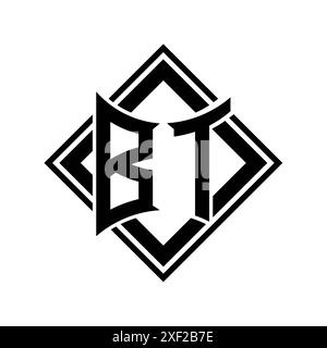 BT Letter Logo in abstrakter Schildform mit quadratischer schwarzer Umrandung auf weißem Hintergrund Stockfoto