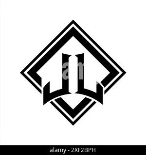JL Letter Logo in abstrakter Schildform mit quadratischer schwarzer Umrandung auf weißem Hintergrund Stockfoto
