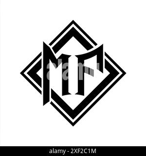 MF-Letter-Logo mit abstrakter Schildform und quadratischer schwarzer Umrandung auf weißem Hintergrund Stockfoto