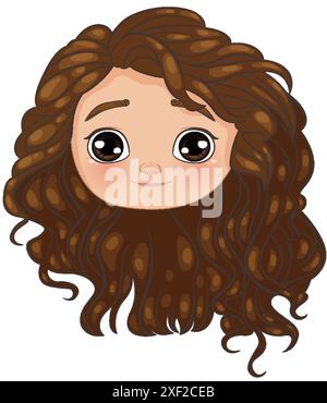 Niedliche Zeichentrickfigur mit lockigen braunen Haaren Stock Vektor