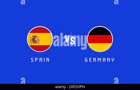 Viertelfinale Spanien gegen Deutschland, Flaggenembleme Konzept. Vektor-Hintergrund mit spanischen und deutschen Fahnen für Fußballmeisterschaft im Fernsehen oder ne Stock Vektor
