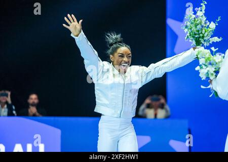 Minneapolis, Minnesota, USA. 30. Juni 2024. Am vierten Tag der Turnerspiele des United States Olympic Team 2024 im Target Center in Minneapolis, Minnesota. (Kreditbild: © Steven Garcia/ZUMA Press Wire) NUR REDAKTIONELLE VERWENDUNG! Nicht für kommerzielle ZWECKE! Quelle: ZUMA Press, Inc./Alamy Live News Stockfoto