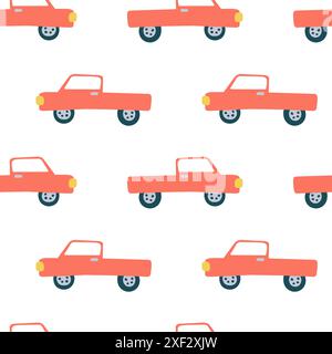 Roter Pick-Up-Truck-Vektor nahtloses Muster Stock Vektor