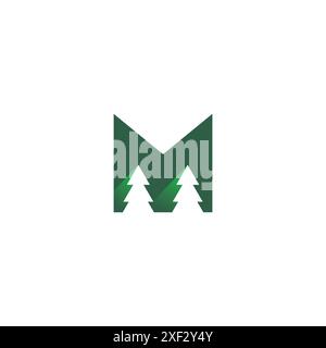 Design mit „Letter M“ und „Pine“-Logo. M Forst-Logo-Vektor Stock Vektor