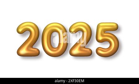 2025 Neujahrszahlen für Grußkarte auf weißem Hintergrund. 3D Happy New Year Hintergrund. Vektorabbildung Stock Vektor