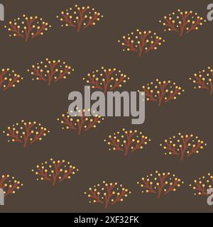 Nahtloses Muster der Herbstbeeren mit Zweigen. Dunkles Blumendekor mit wiederholtem Hintergrund. Handgezeichnete Vektorgrafik. Stock Vektor